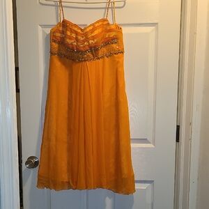 Orange Spaghetti Strap Dress with Beaded Detail
